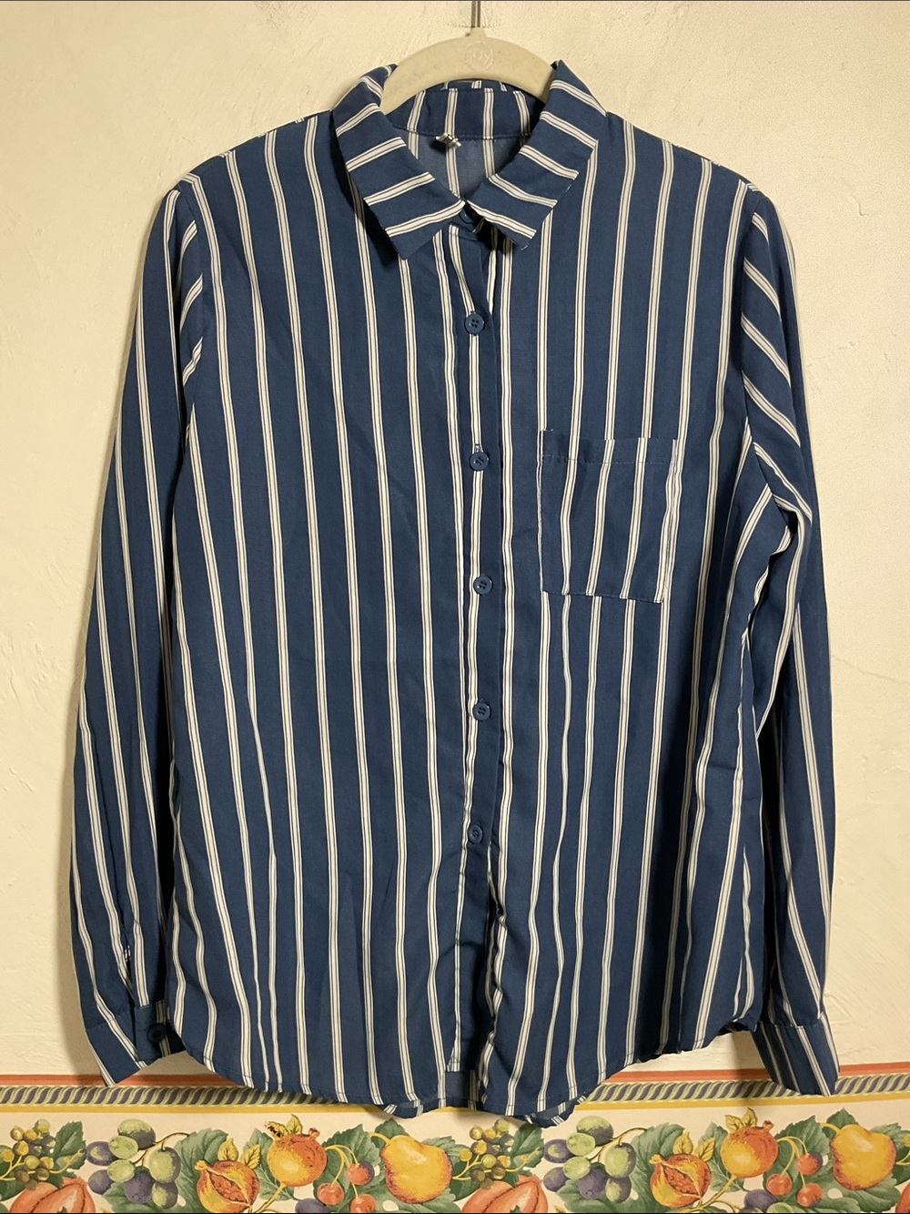 HOTOUCH Blue & White Vertical Striped Long Sleeve Button Down Shirt Size S